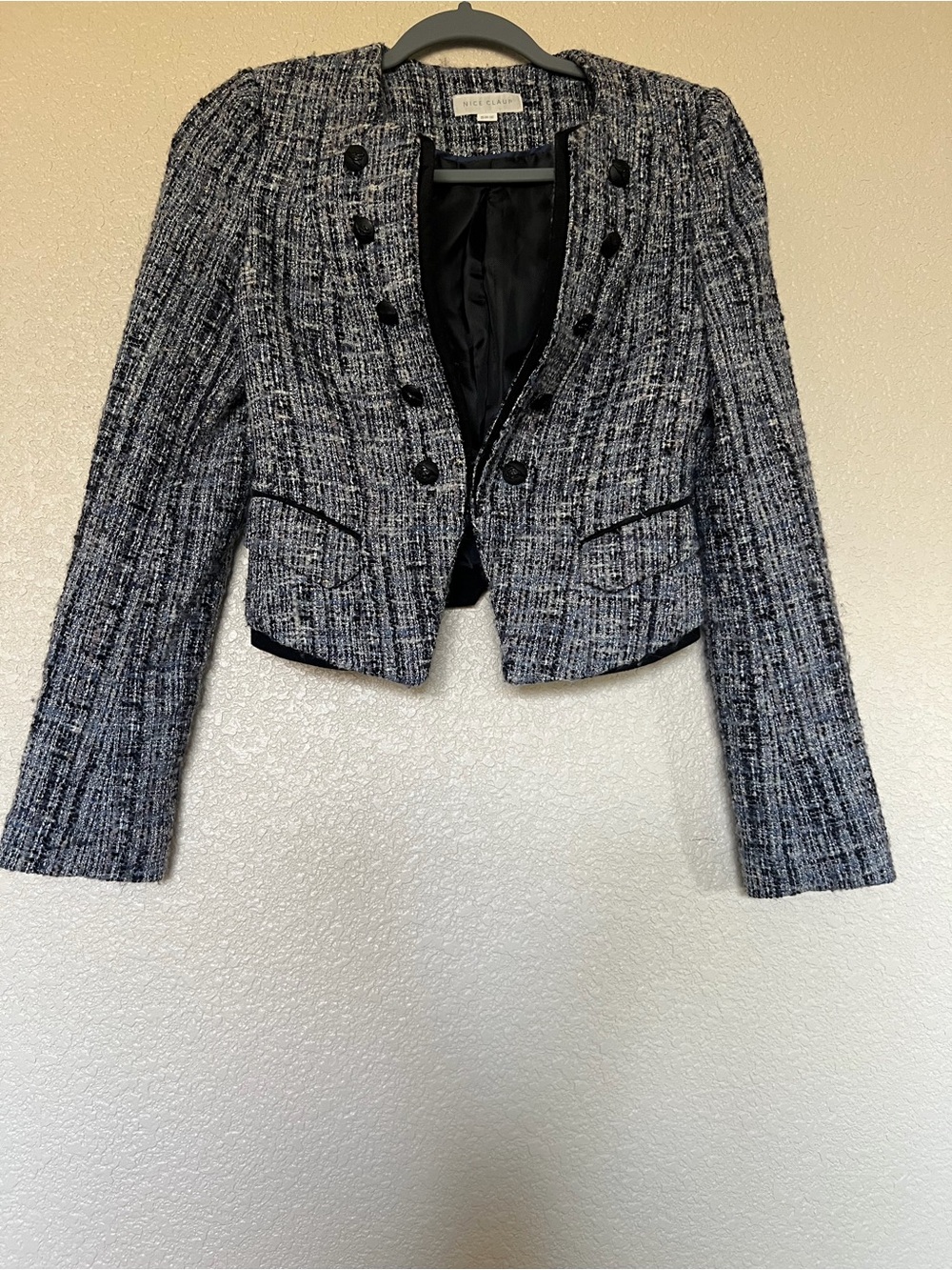 Nicole Miller Black & White Tweed Cropped Blazer